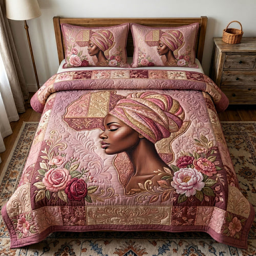 Melanin Queen 3-Quilted Bedding Set GFTONMU268