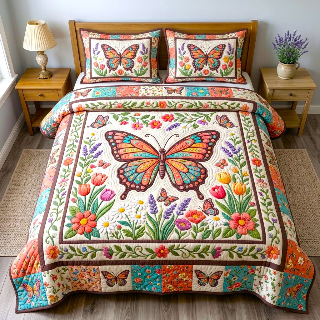 Butterfly Garden 3-Piece Quilted Bedding Set GFTONMU2680