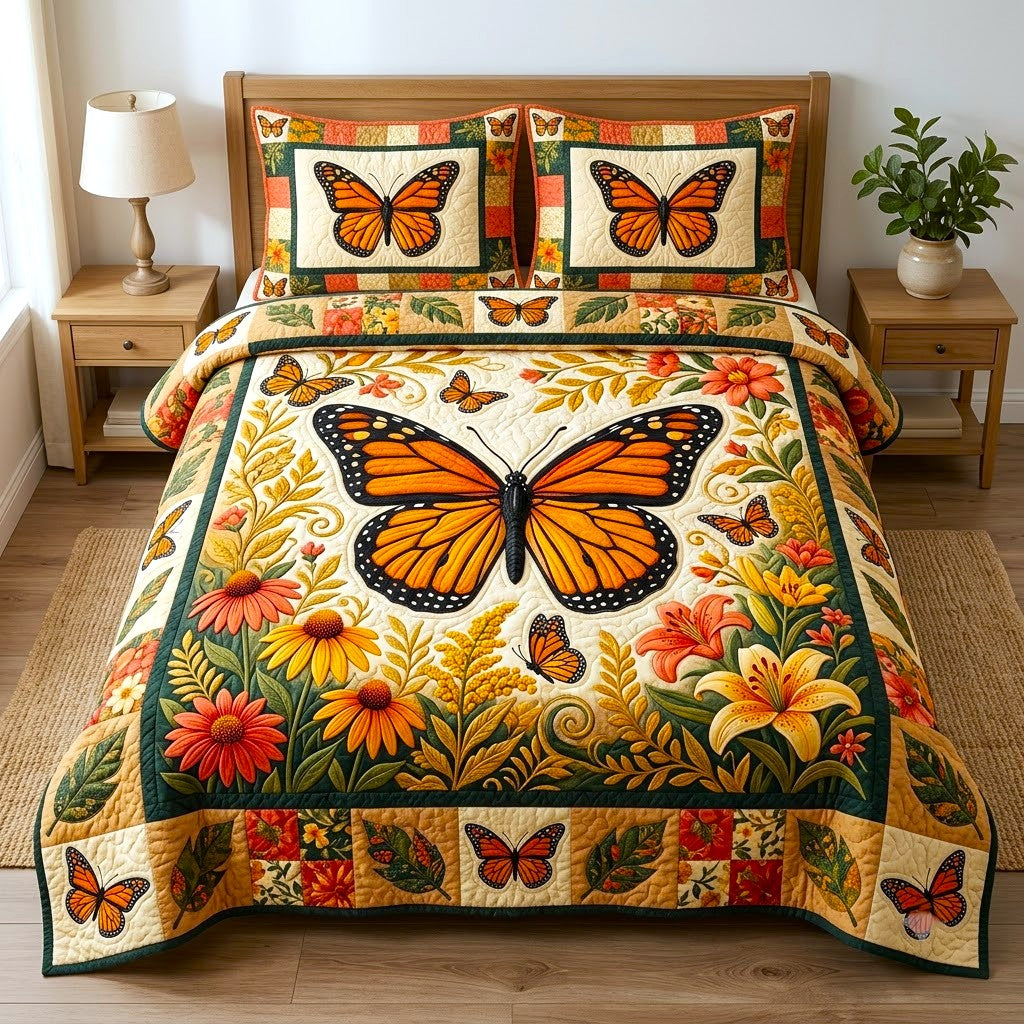 Butterfly Garden 3-Piece Quilted Bedding Set GFTONMU2685