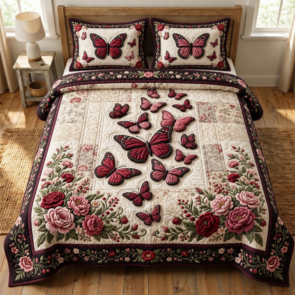 Butterfly Garden 3-Piece Quilted Bedding Set GFTONMU2688