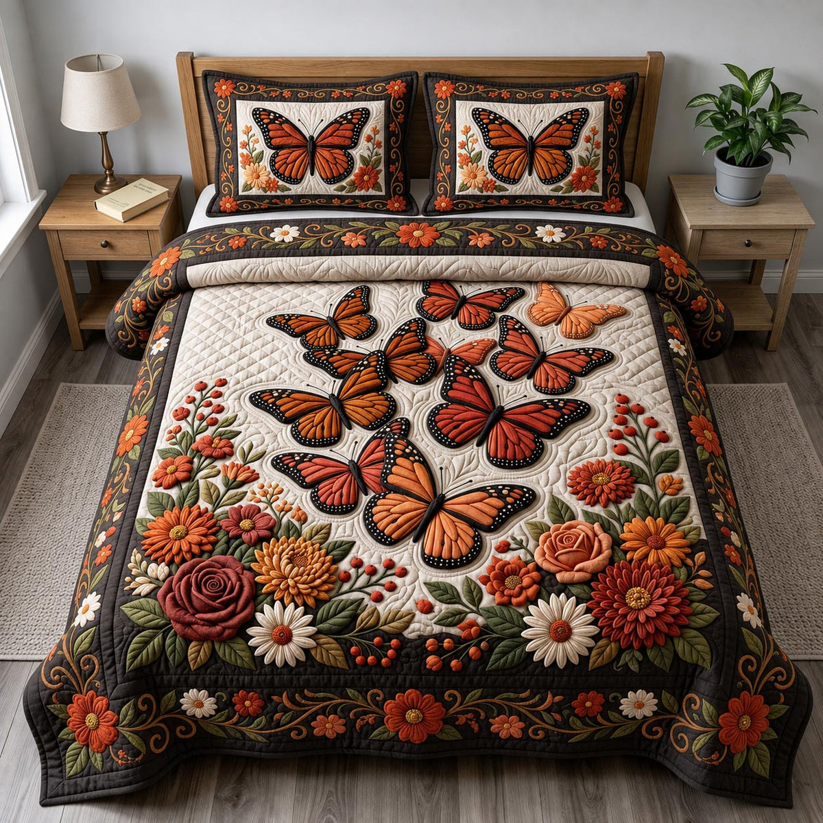 Butterfly Garden 3-Piece Quilted Bedding Set GFTONMU2689