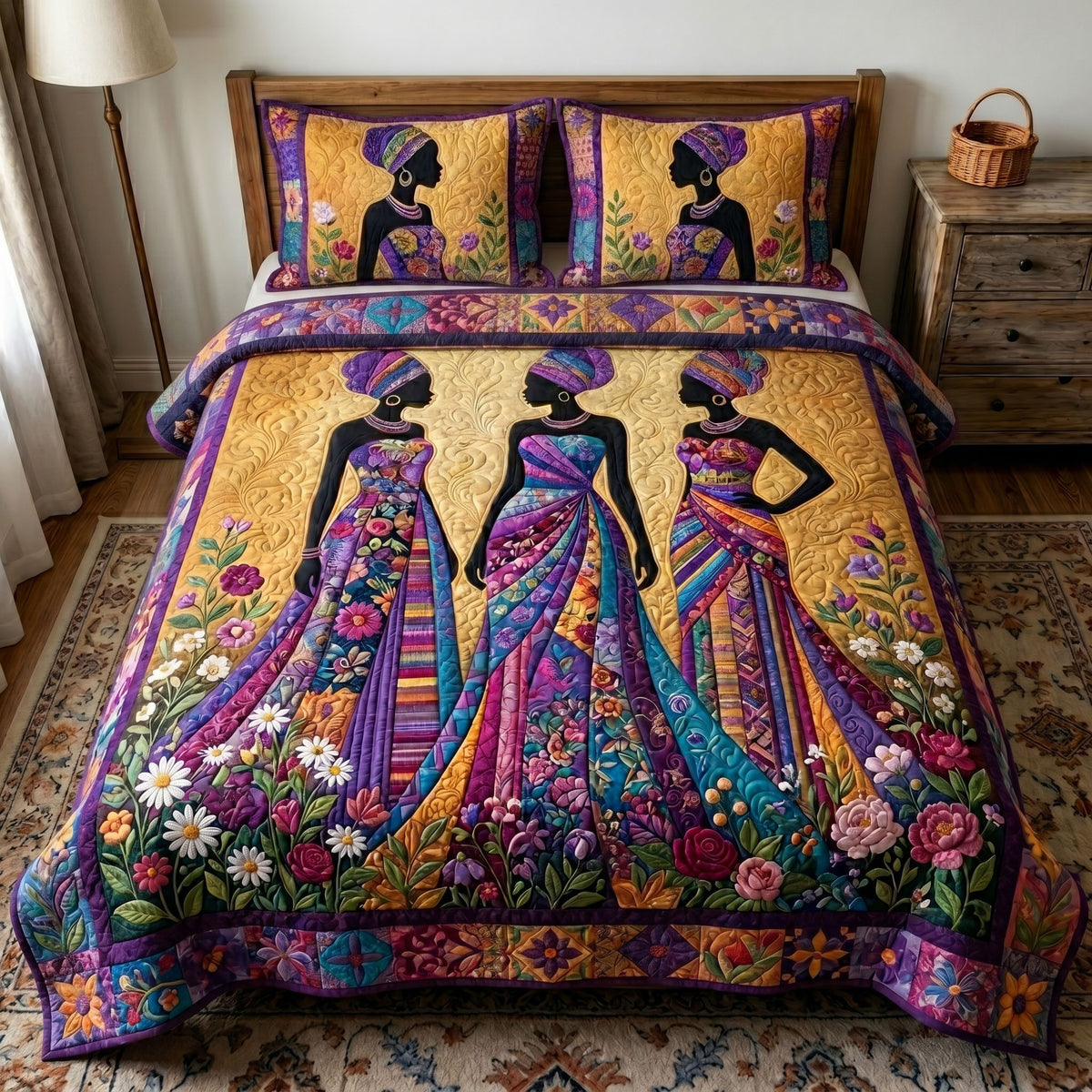 Melanin Queen 3-Piece Quilted Bedding Set GFTONMU269