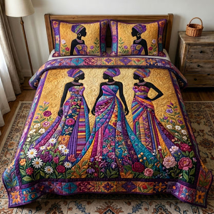 Melanin Queen 3-Piece Quilted Bedding Set GFTONMU269