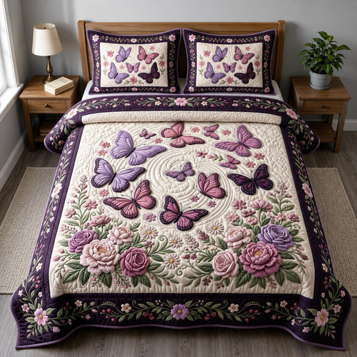 Butterfly Garden 3-Piece Quilted Bedding Set GFTONMU2690