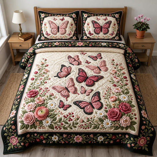 Butterfly Garden 3-Piece Quilted Bedding Set GFTONMU2691