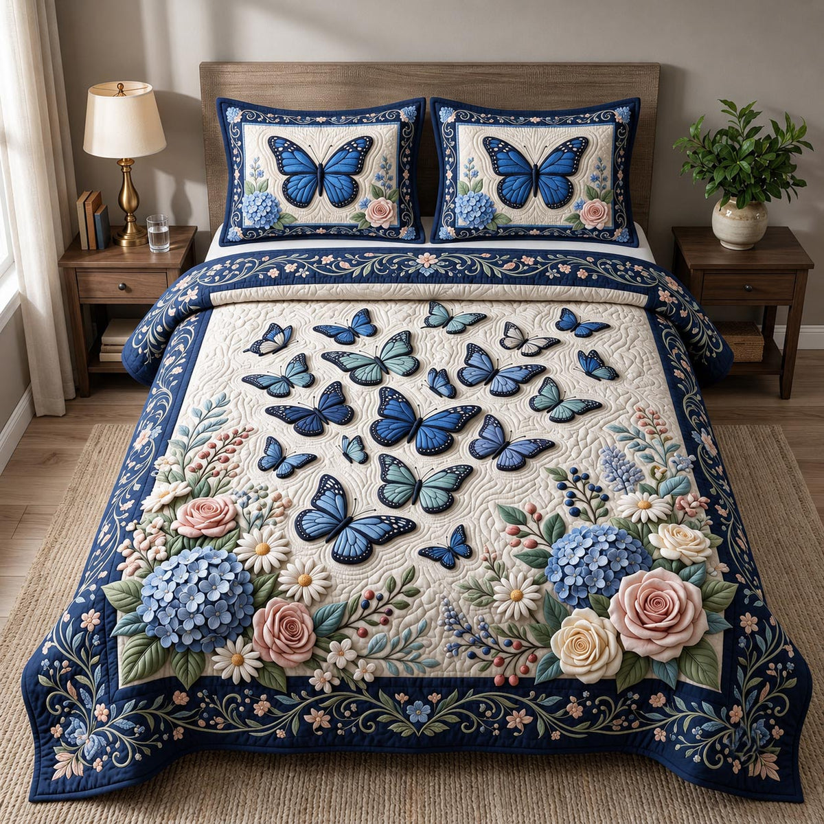 Butterfly Garden 3-Piece Quilted Bedding Set GFTONMU2692