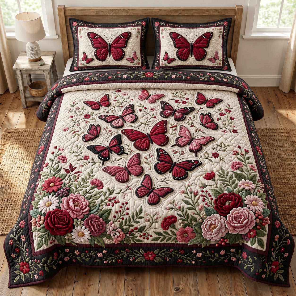 Butterfly Garden 3-Piece Quilted Bedding Set GFTONMU2693