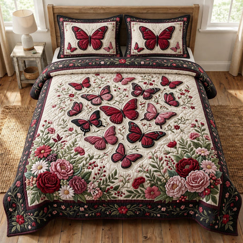 Butterfly Garden 3-Piece Quilted Bedding Set GFTONMU2693