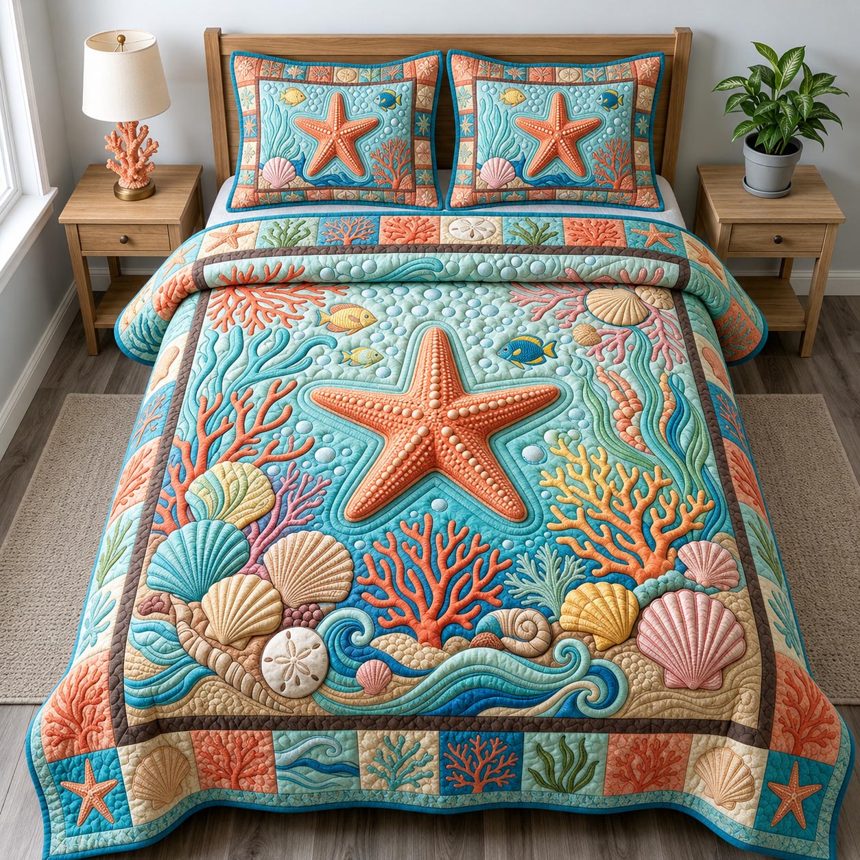 Coastal Whisper 3-Piece Quilted Bedding Set GFTONMU2694
