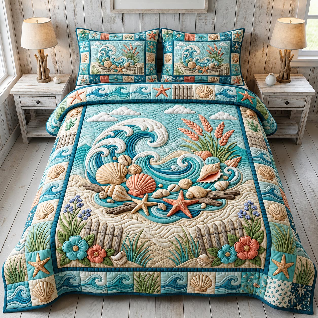 Coastal Whisper 3-Piece Quilted Bedding Set GFTONMU2695
