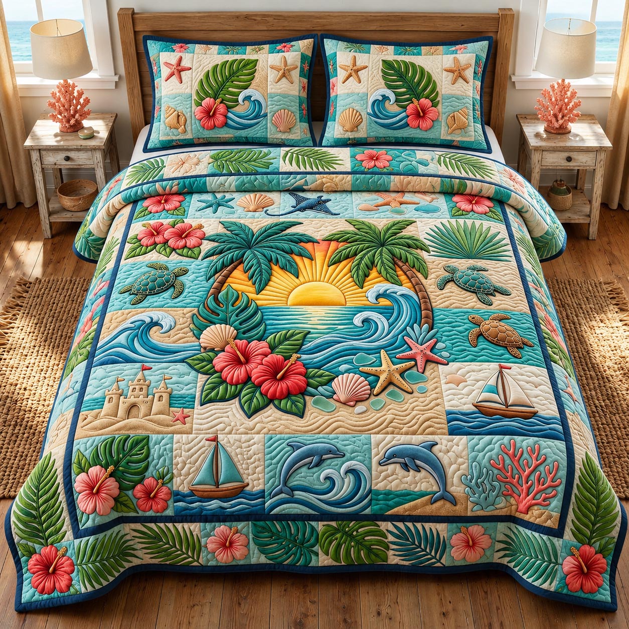 Coastal Whisper 3-Piece Quilted Bedding Set GFTONMU2696