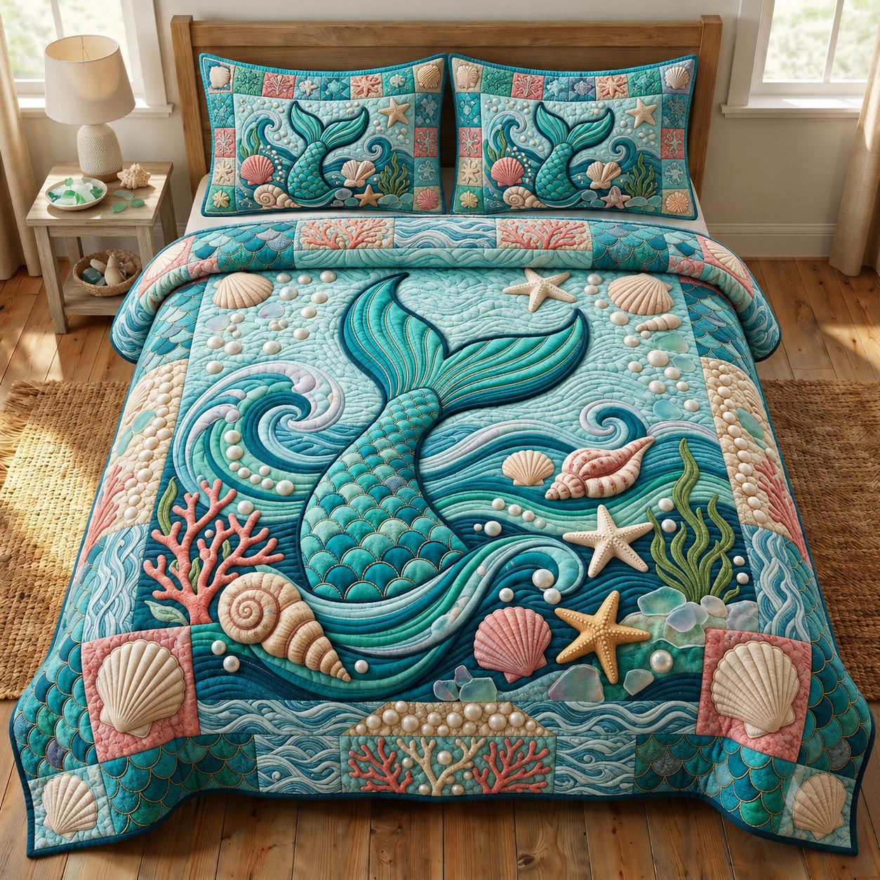 Coastal Whisper 3-Piece Quilted Bedding Set GFTONMU2697