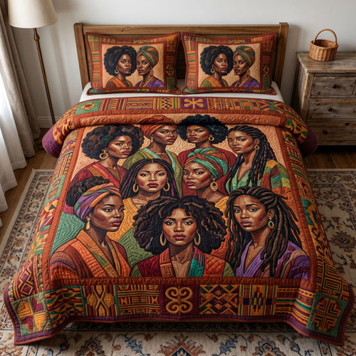 Melanin Queen 3-Piece Quilted Bedding Set GFTONMU270