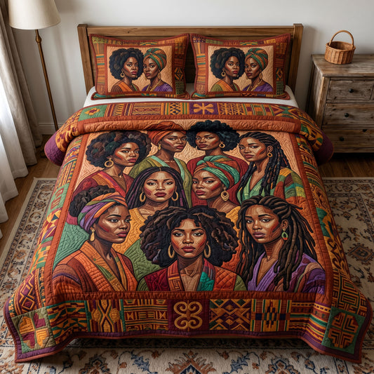 Melanin Queen 3-Quilted Bedding Set GFTONMU270