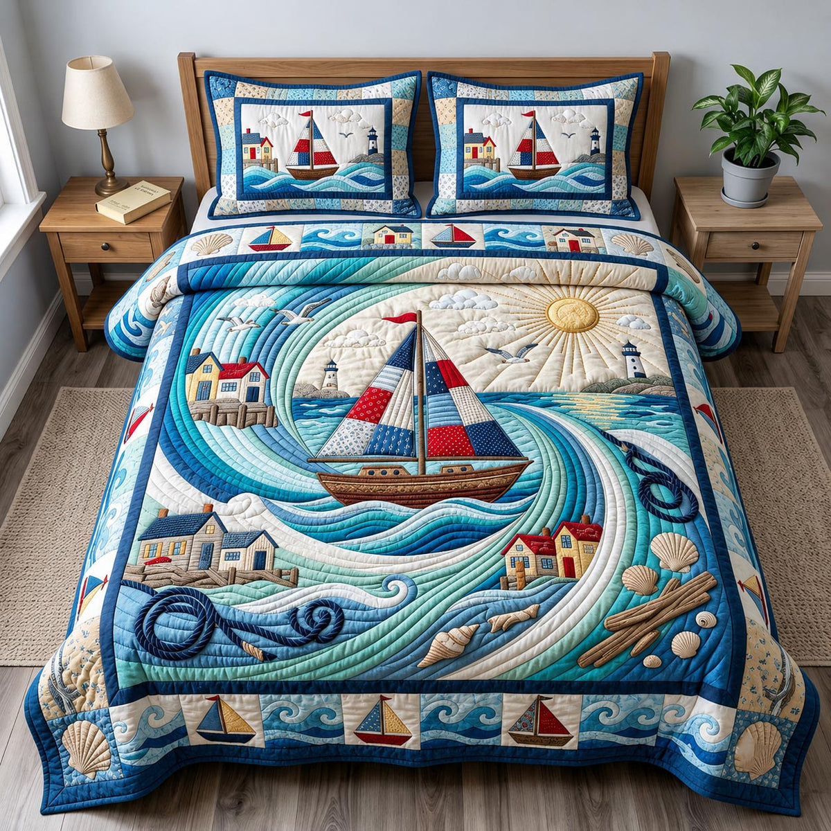 Coastal Whisper 3-Piece Quilted Bedding Set GFTONMU2706