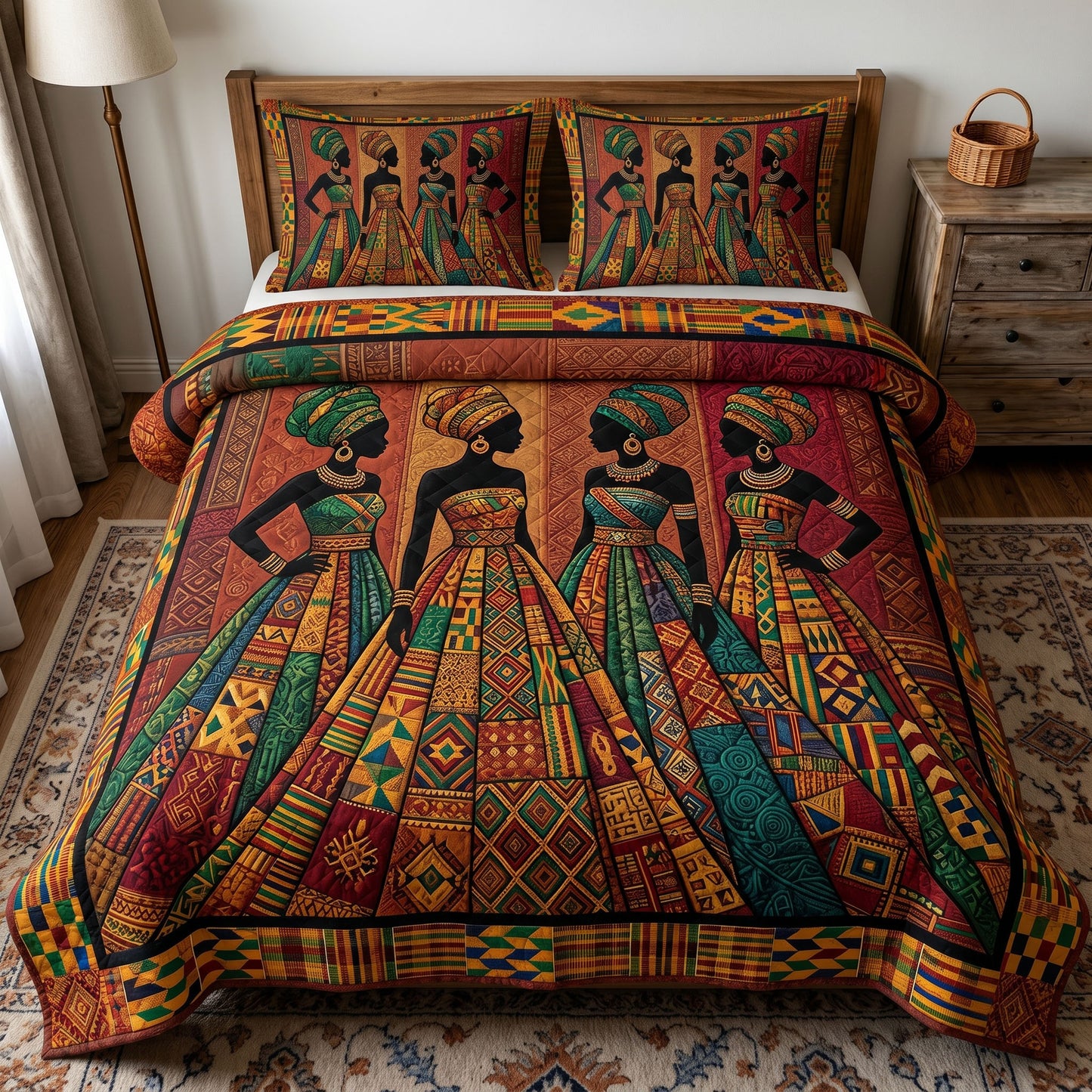 Melanin Queen 3-Quilted Bedding Set GFTONMU271