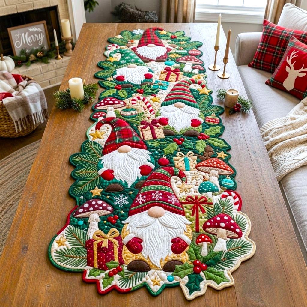 Christmas Spirit Custom Shape Quilted Table Runner GFTONMU2724