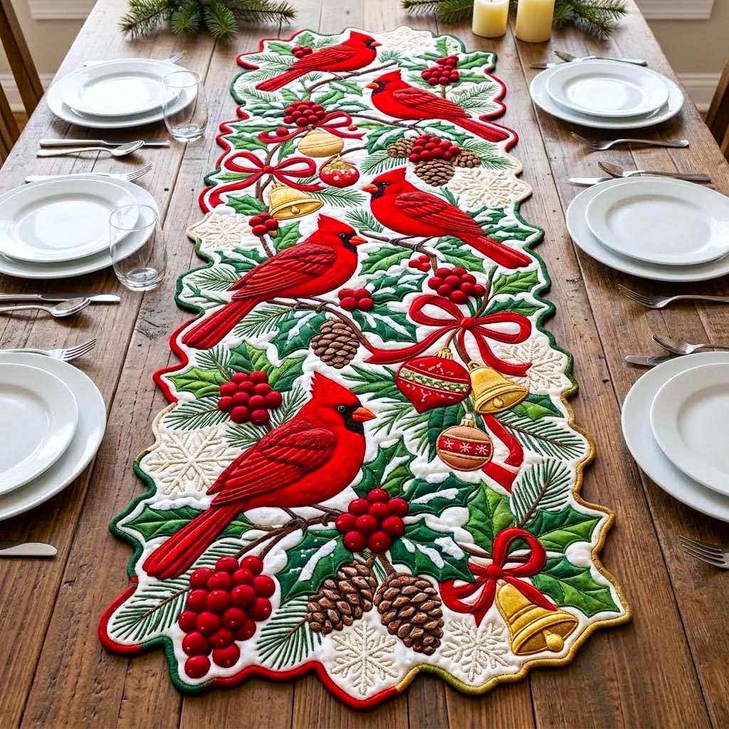 Christmas Spirit Custom Shape Quilted Table Runner GFTONMU2728