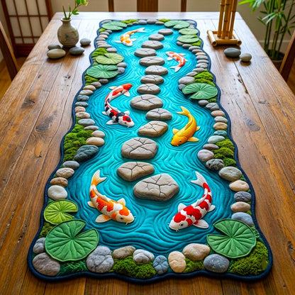 Koi Fish Pond Custom Shape Quilted Table Runner GFTONMU2729