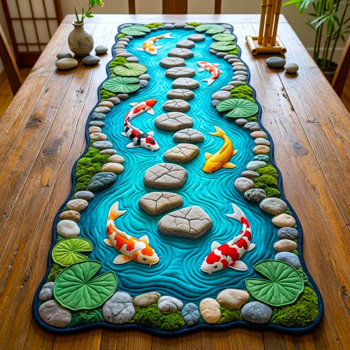 Koi Fish Pond Custom Shape Quilted Table Runner GFTONMU2729