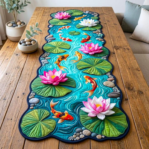 Koi Fish Pond Custom Shape Quilted Table Runner GFTONMU2730