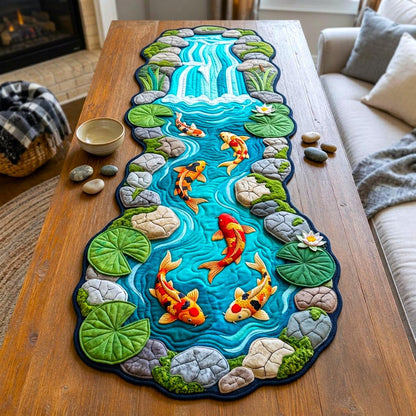 Koi Fish Pond Custom Shape Quilted Table Runner GFTONMU2731