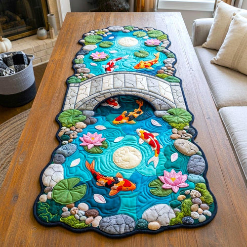 Koi Fish Pond Custom Shape Quilted Table Runner GFTONMU2732