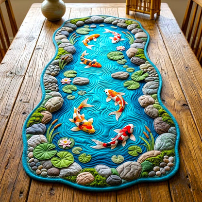 Koi Fish Pond Custom Shape Quilted Table Runner GFTONMU2735
