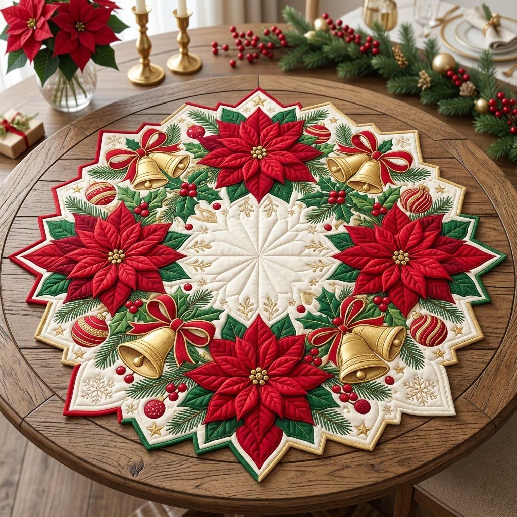 Christmas Spirit Custom Shape Quilted Table Topper GFTONMU2747