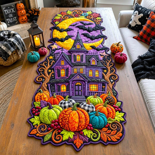 Haunted Halloween Custom Shape Quilted Table Runner GFTONMU2763