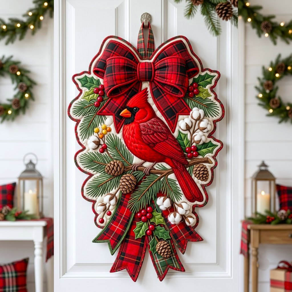 Red Cardinal Custom Shape Quilted Door Hanger GFTONMU2797