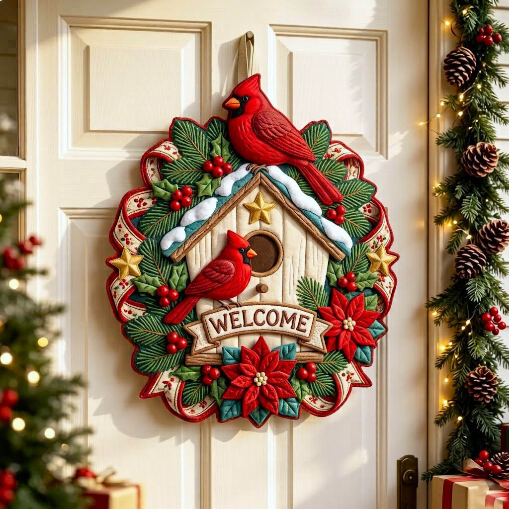 Red Cardinal Custom Shape Quilted Door Hanger GFTONMU2802