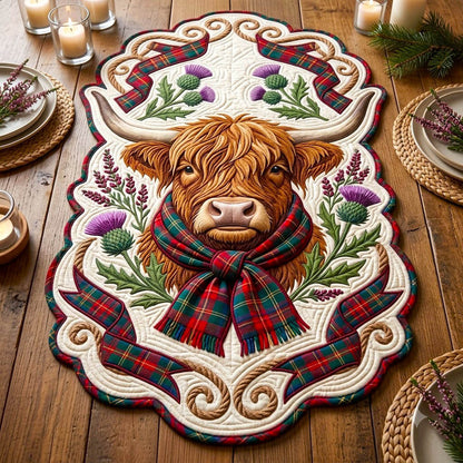 Highland Cow Custom Shape Quilted Table Runner GFTONMU2804