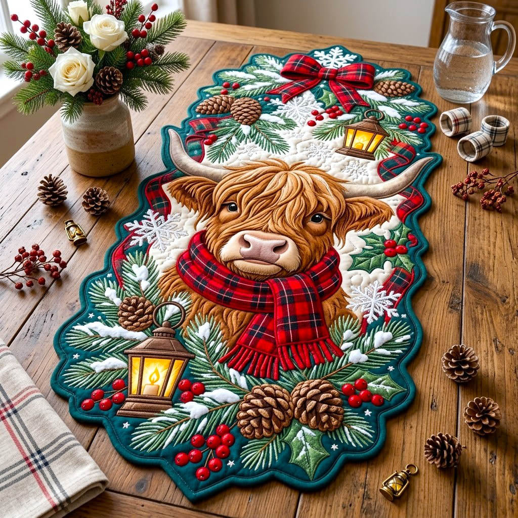 Highland Cow Custom Shape Quilted Table Runner GFTONMU2805