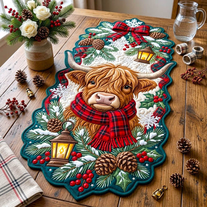 Highland Cow Custom Shape Quilted Table Runner GFTONMU2805