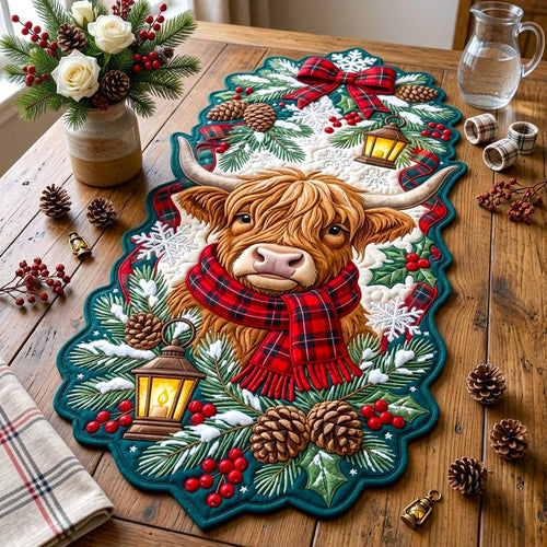 Highland Cow Custom Shape Quilted Table Runner GFTONMU2805