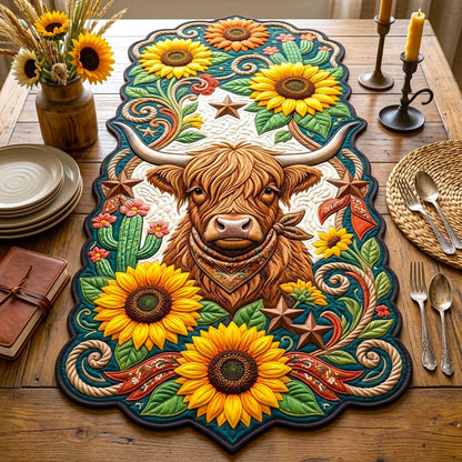 Highland Cow Custom Shape Quilted Table Runner GFTONMU2806