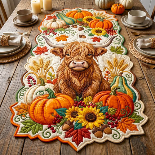 Highland Cow Custom Shape Quilted Table Runner GFTONMU2808