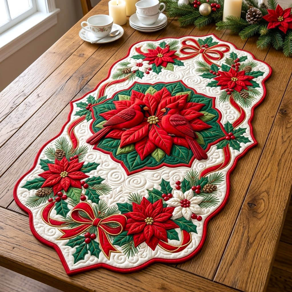 Red Cardinal Custom Shape Quilted Table Runner GFTONMU2812