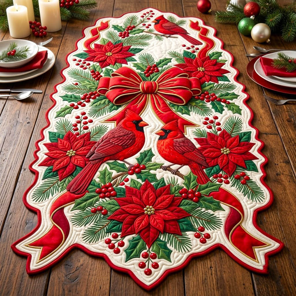 Red Cardinal Custom Shape Quilted Table Runner GFTONMU2815