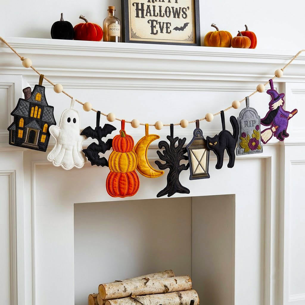 Haunted Halloween Custom Shape Quilted Garland GFTONMU2823
