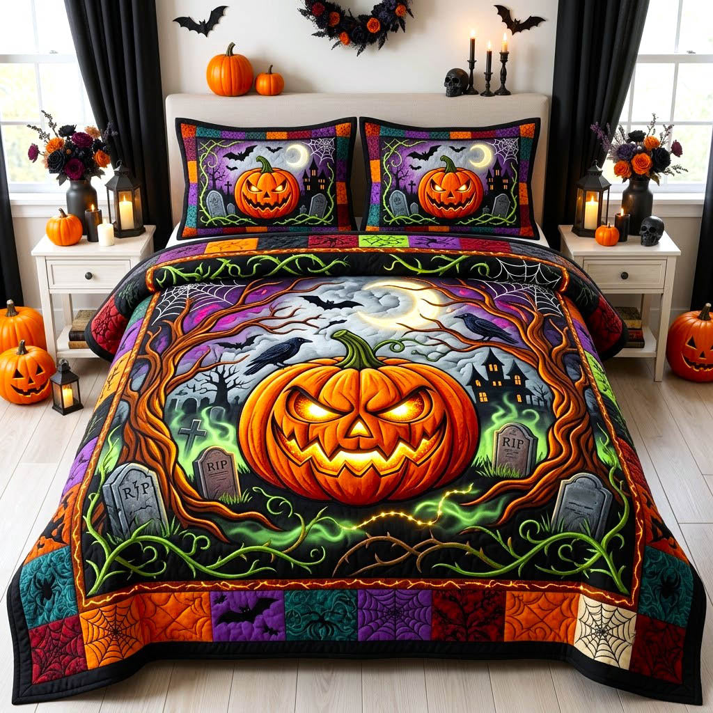 Haunted Halloween 3-Piece Quilted Bedding Set GFTONMU2874