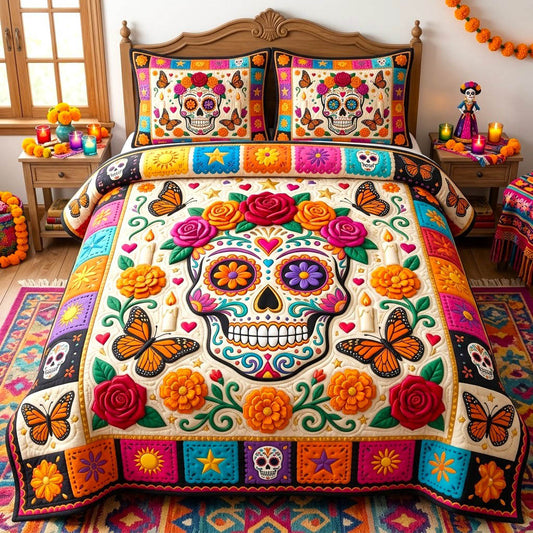 Día de Muertos 3-Piece Quilted Bedding Set GFTONMU2959
