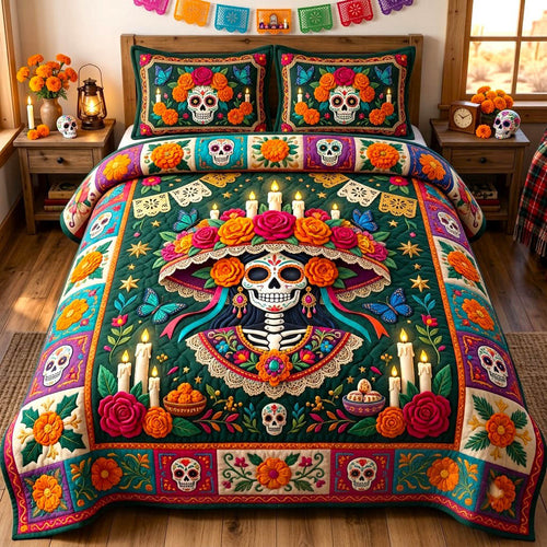 Día de Muertos 3-Piece Quilted Bedding Set GFTONMU2961