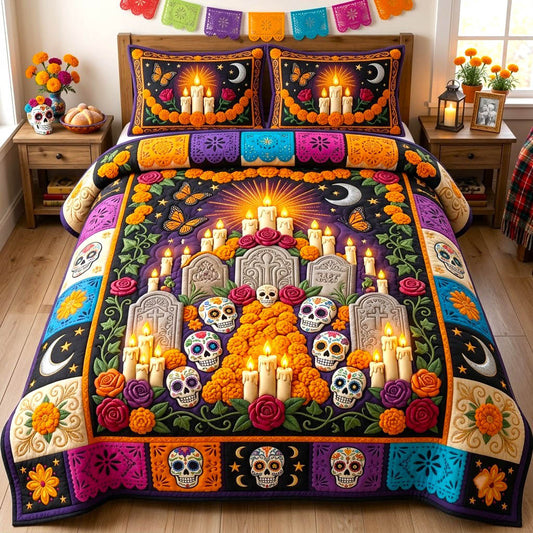Día de Muertos 3-Piece Quilted Bedding Set GFTONMU2964