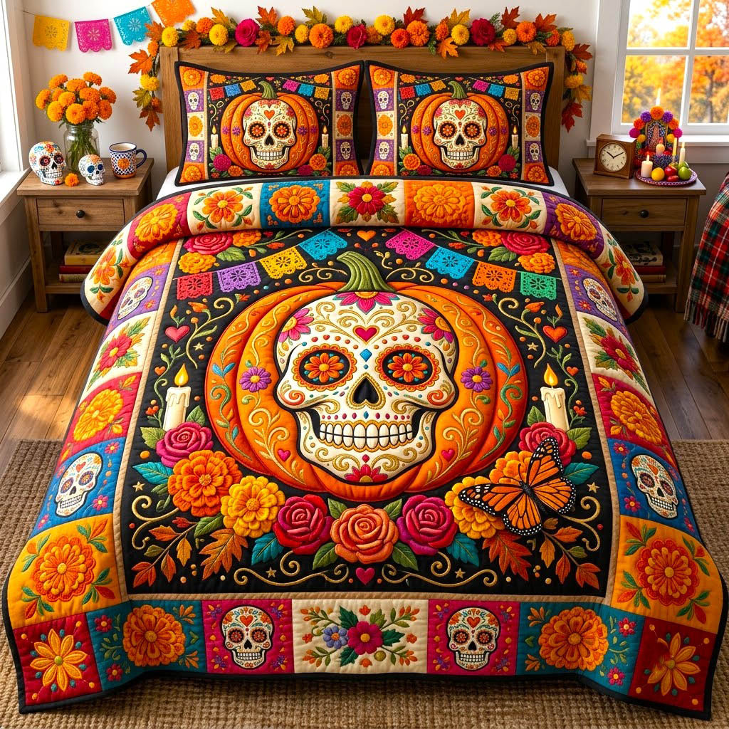 Día de Muertos 3-Piece Quilted Bedding Set GFTONMU2967