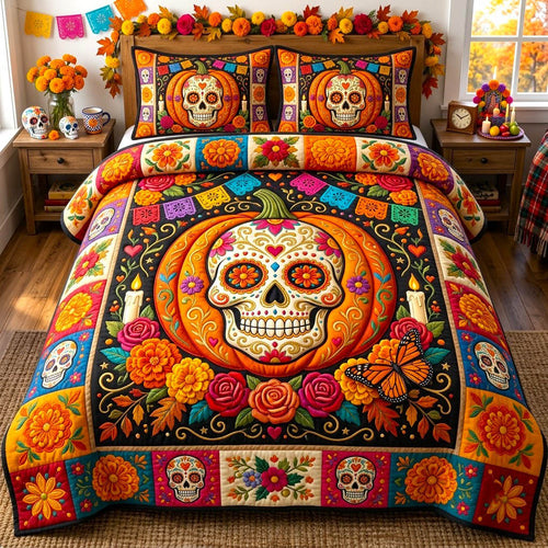 Día de Muertos 3-Piece Quilted Bedding Set GFTONMU2967