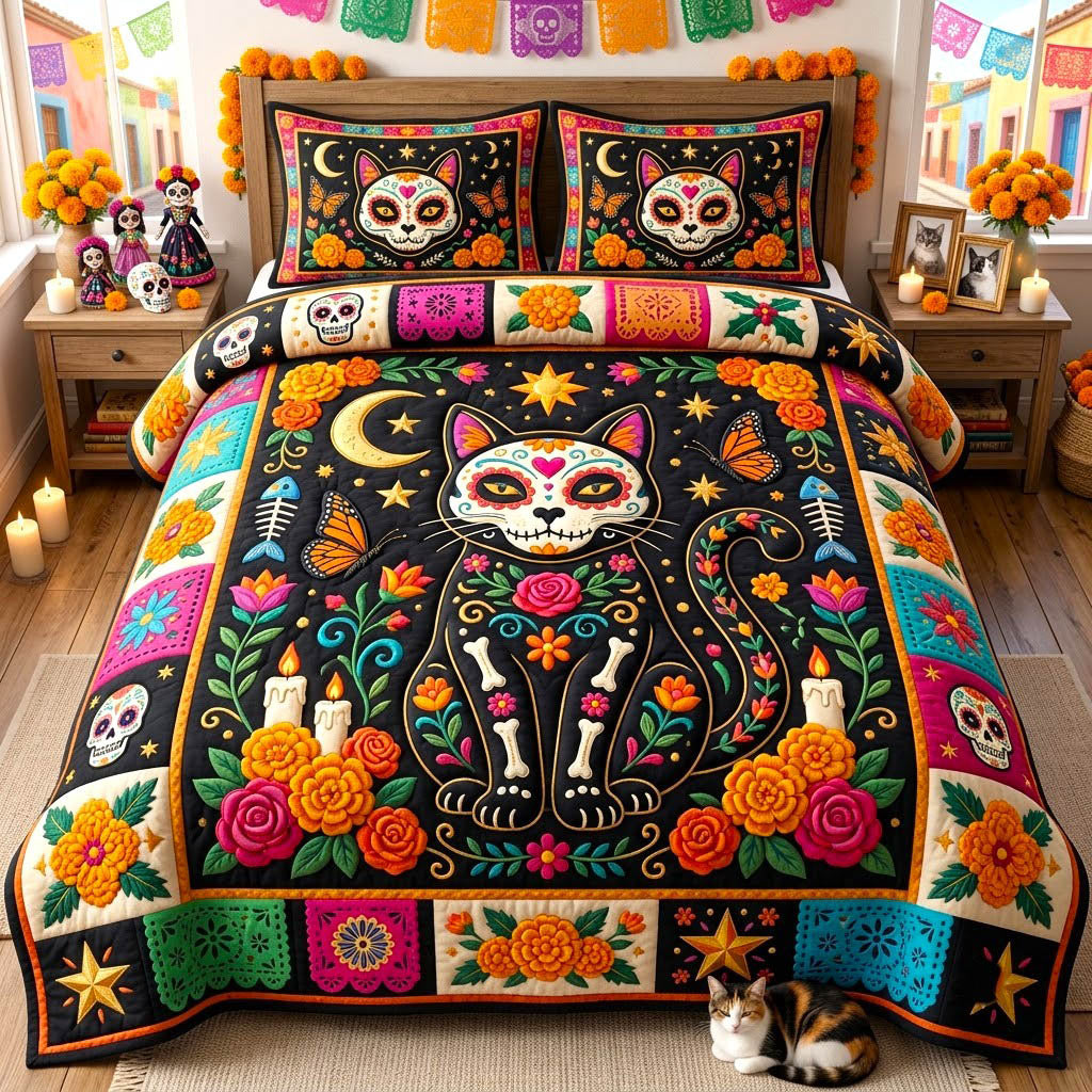 Día de Muertos 3-Piece Quilted Bedding Set GFTONMU2970