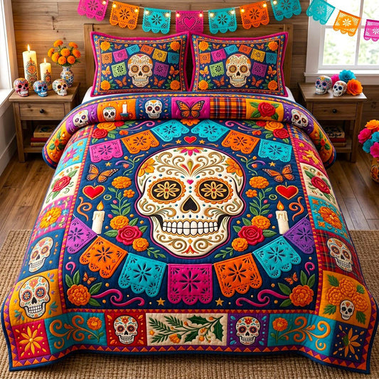 Día de Muertos 3-Piece Quilted Bedding Set GFTONMU2971