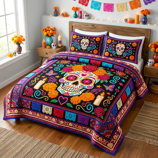 Día de Muertos 3-Piece Quilted Bedding Set GFTONMU2972